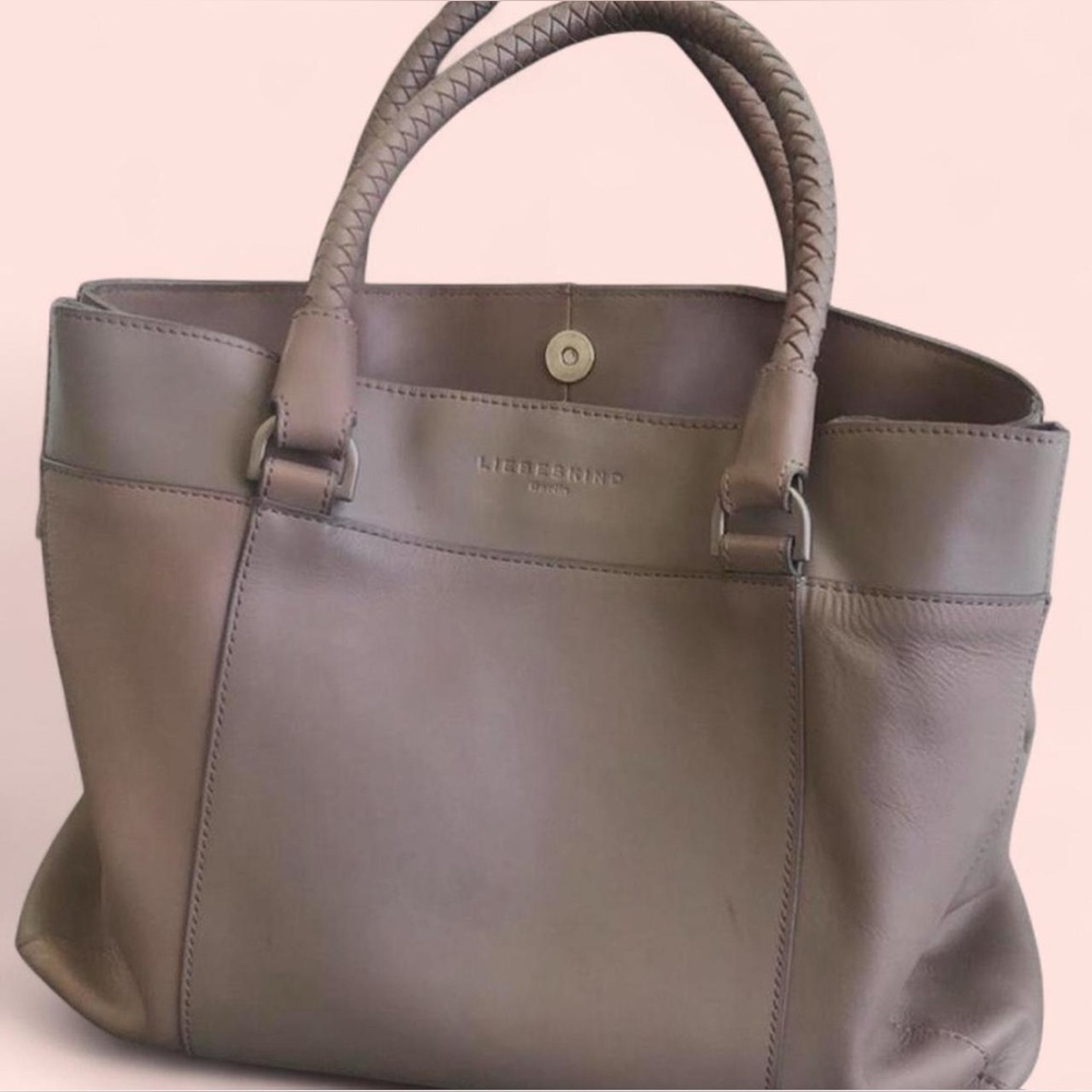 Vtg Y2K Mauve Liebeskind Leather Expandable Tote Bag